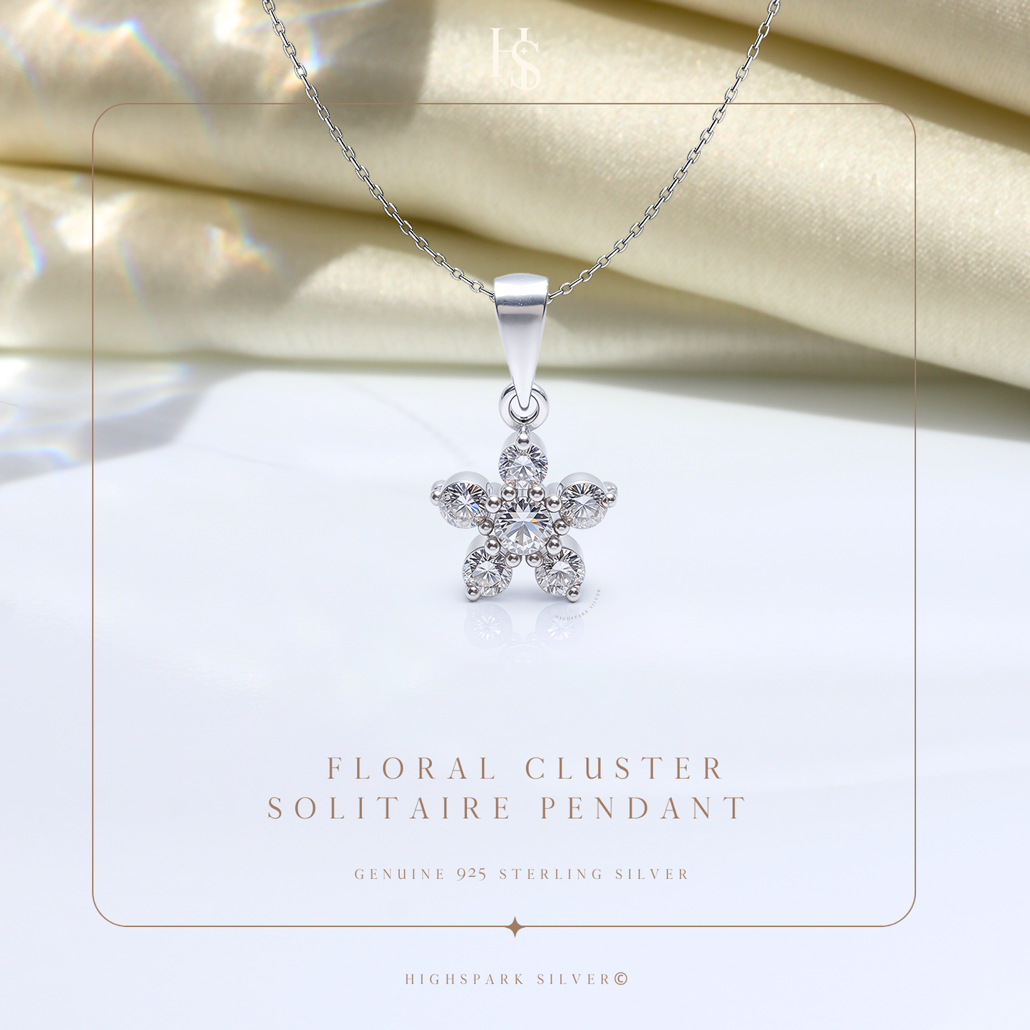 Floral Cluster Solitaire Pendant in 92.5 Sterling Silver With Diamond like Brilliance Sparkling Zirconia HighSpark