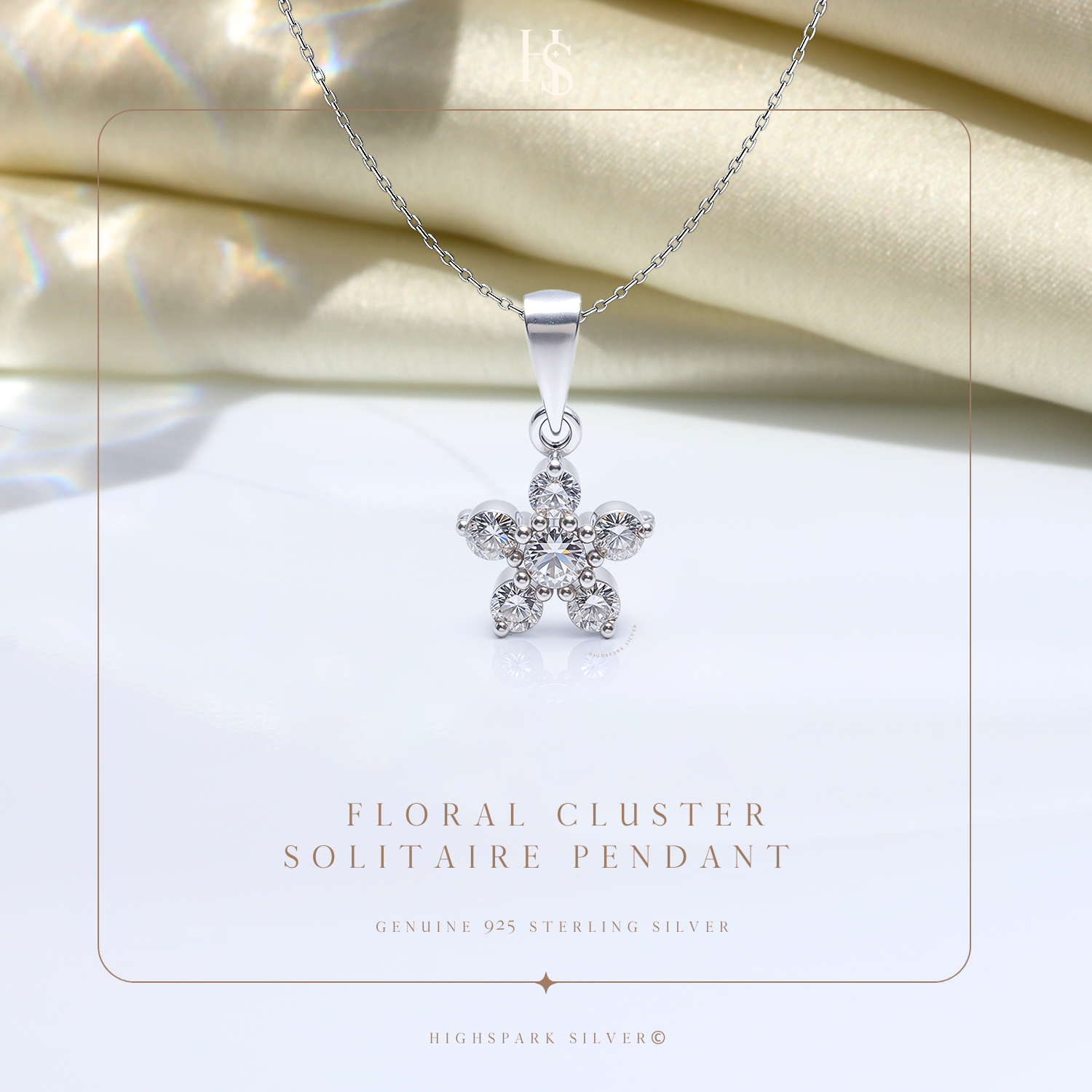 Floral Cluster Solitaire Pendant in 92.5 Sterling Silver With Diamond like Brilliance Sparkling Zirconia HighSpark