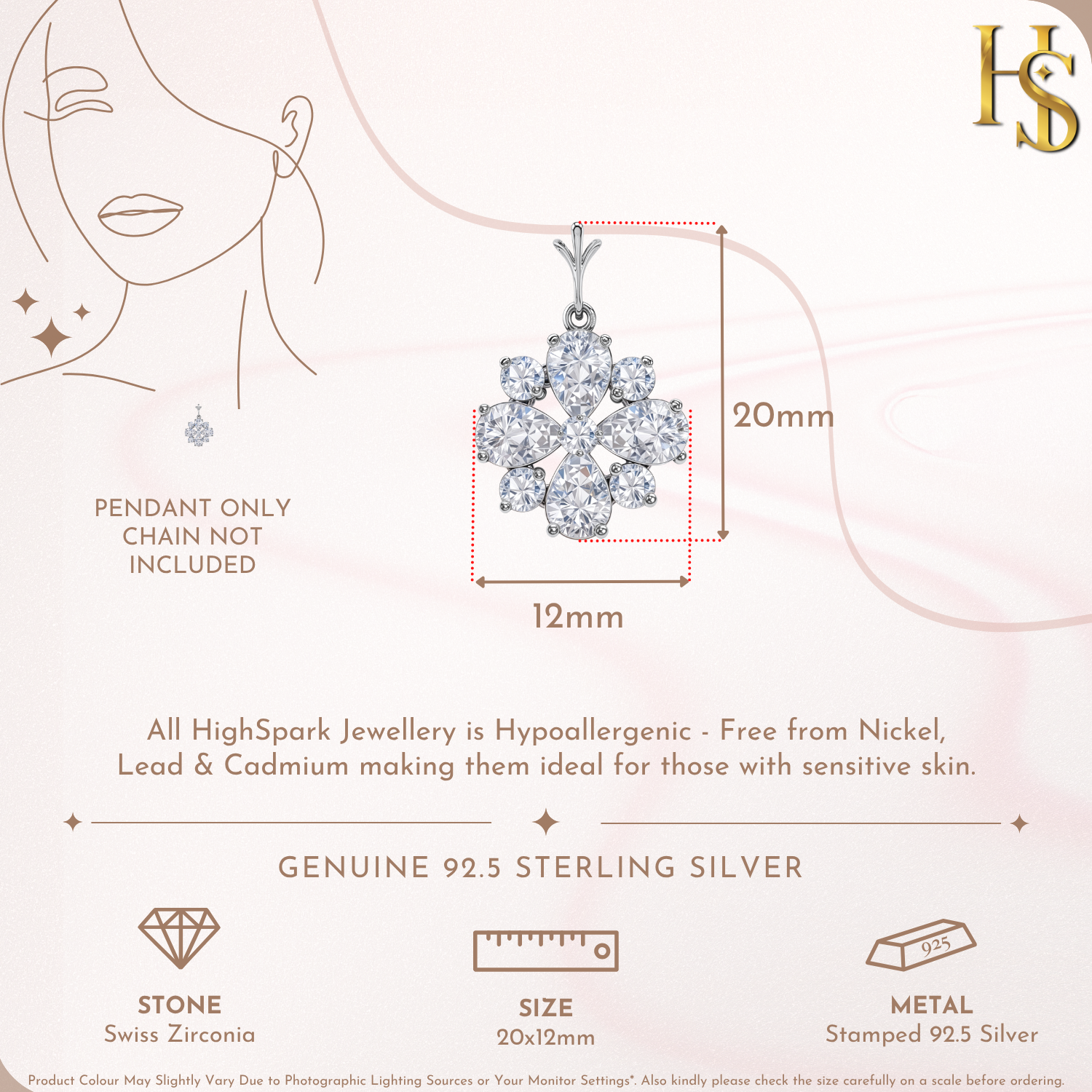 Floret Snowflake Solitaire Pendant in 92.5 Sterling Silver With Diamond like Brilliance Zirconia HighSpark