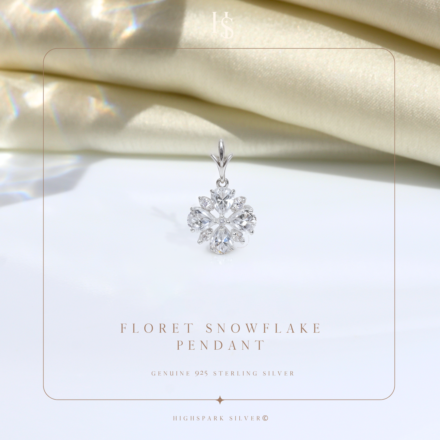Floret Snowflake Solitaire Pendant in 92.5 Sterling Silver With Diamond like Brilliance Zirconia HighSpark