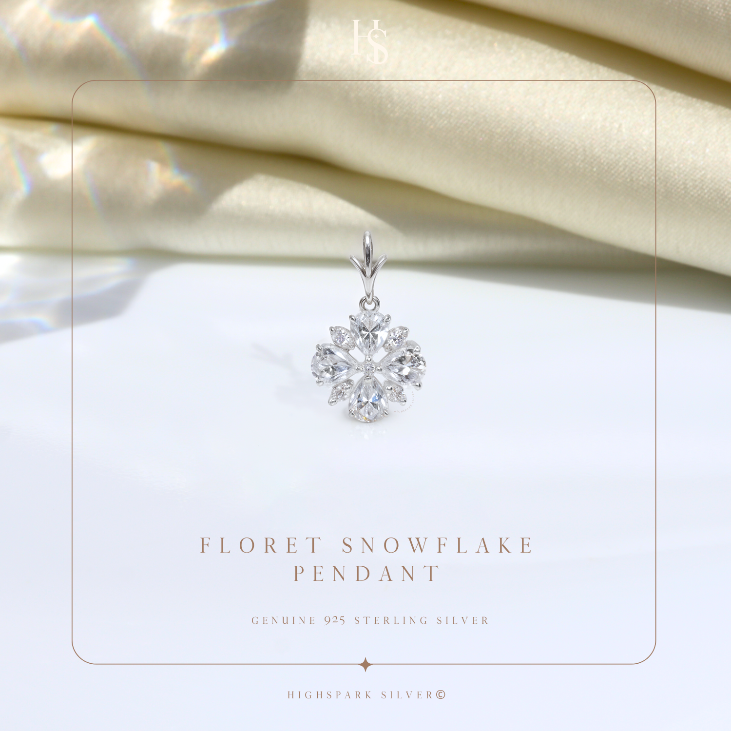 Floret Snowflake Solitaire Pendant in 92.5 Sterling Silver With Diamond like Brilliance Zirconia HighSpark