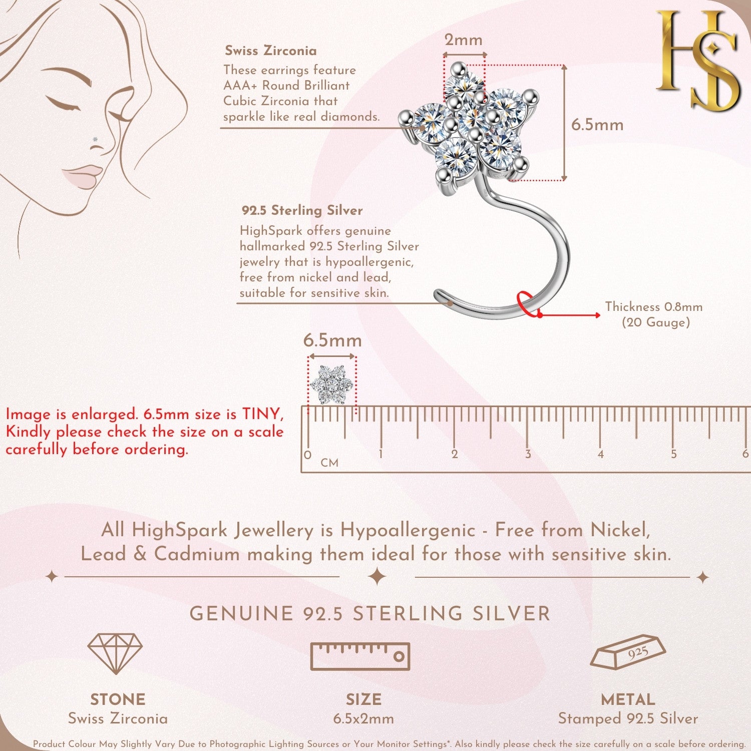 Flower Nose Pin in 92.5 Sterling Silver with Diamond like Brilliance Zirconia HighSpark