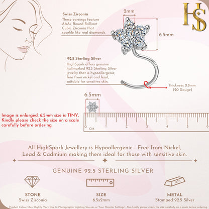 Flower Nose Pin in 92.5 Sterling Silver with Diamond like Brilliance Zirconia HighSpark