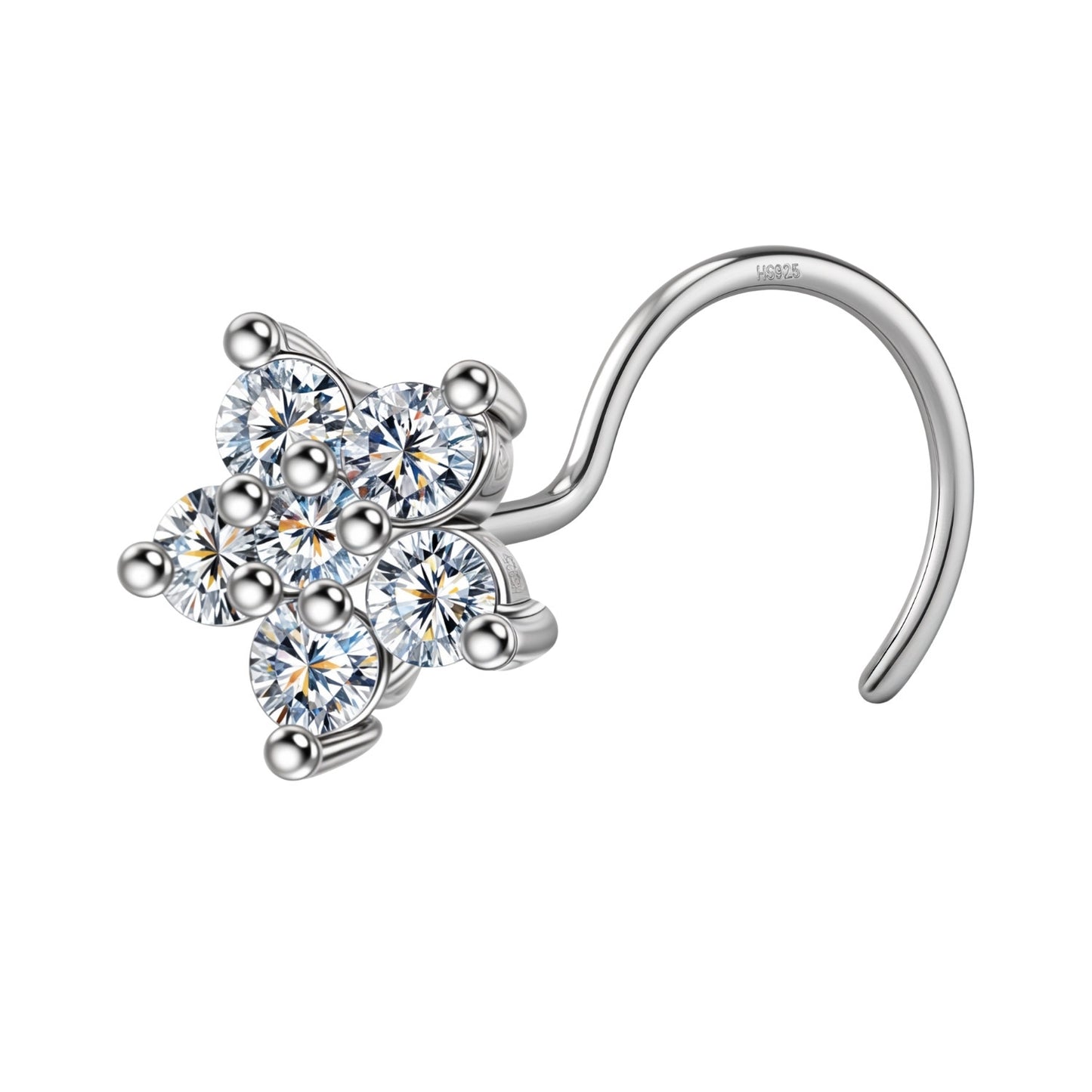 Flower Nose Pin in 92.5 Sterling Silver with Diamond like Brilliance Zirconia HighSpark
