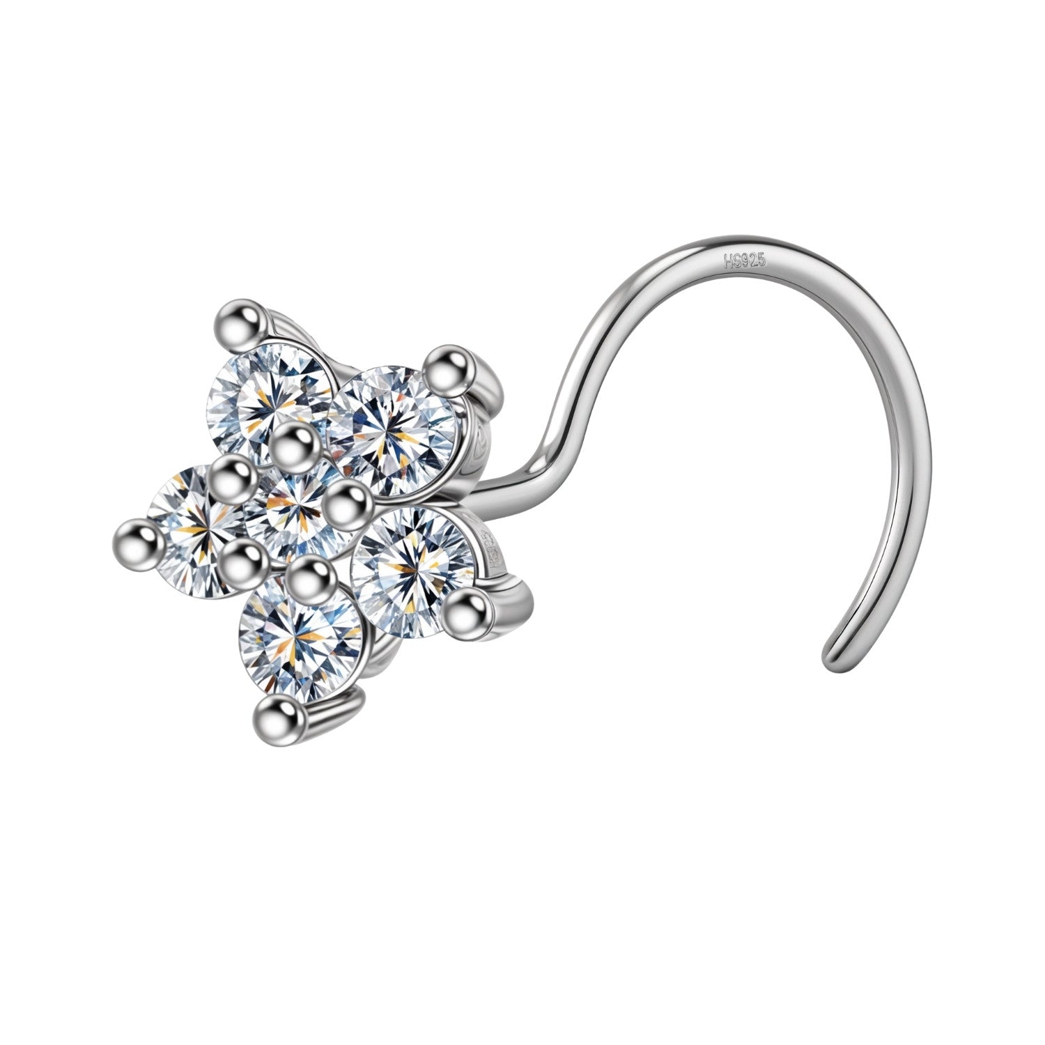 Flower Nose Pin in 92.5 Sterling Silver with Diamond like Brilliance Zirconia HighSpark