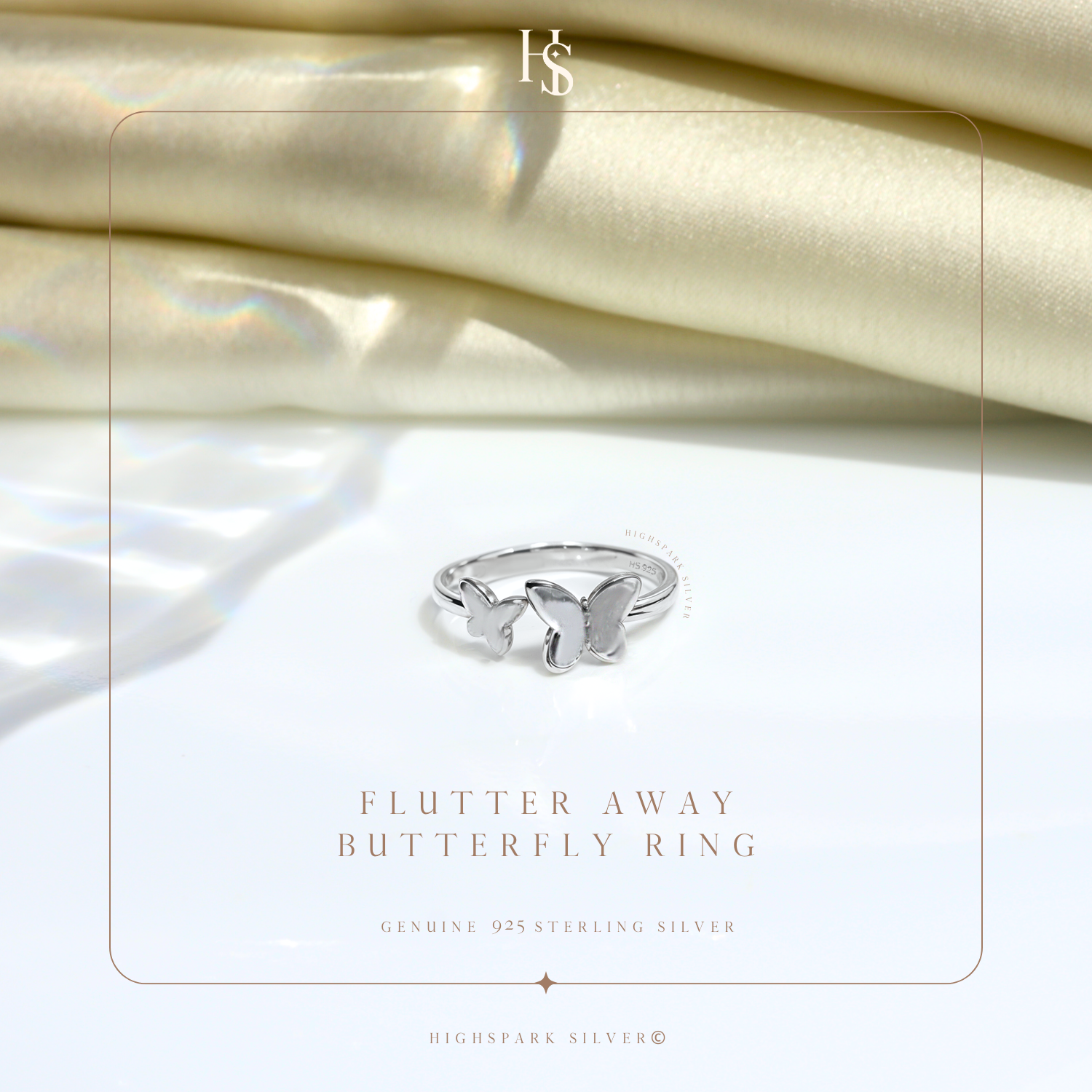 Flutter Away Butterfly Adjustable Ring in 92.5 Sterling Silver HighSpark