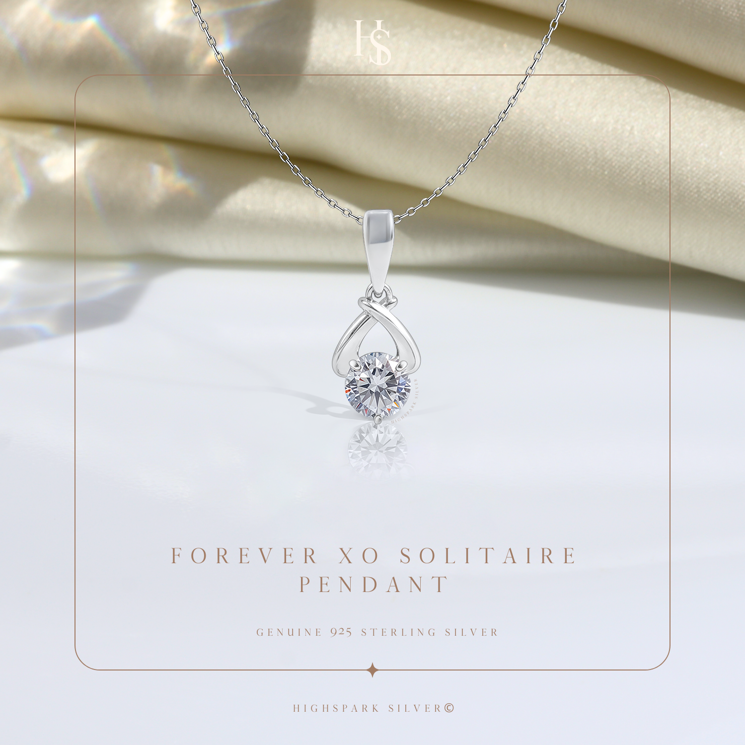 Forever XO Solitaire Pendant With Chain in 925 Sterling Silver For Women HighSpark