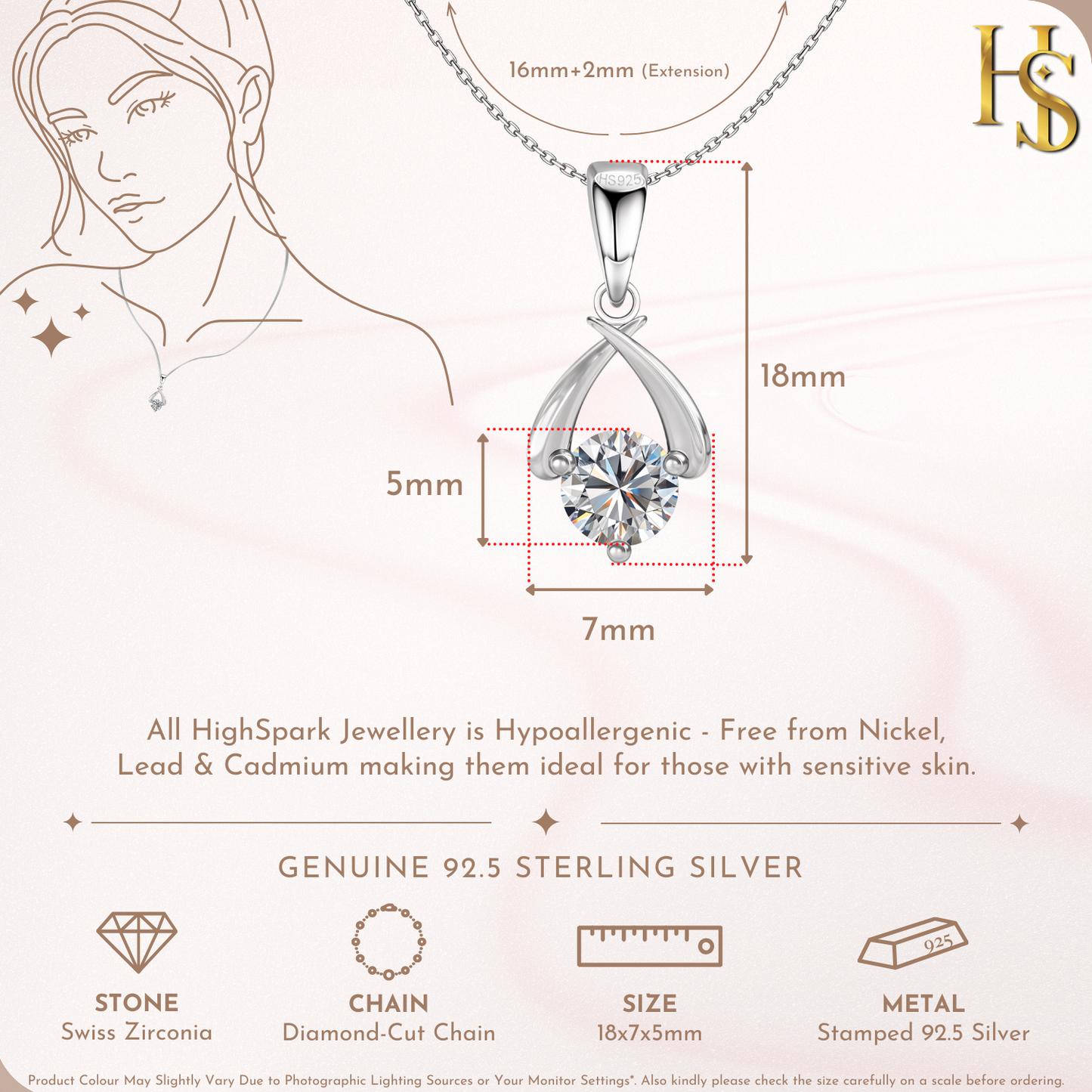Forever XO Solitaire Pendant With Chain in 925 Sterling Silver For Women HighSpark
