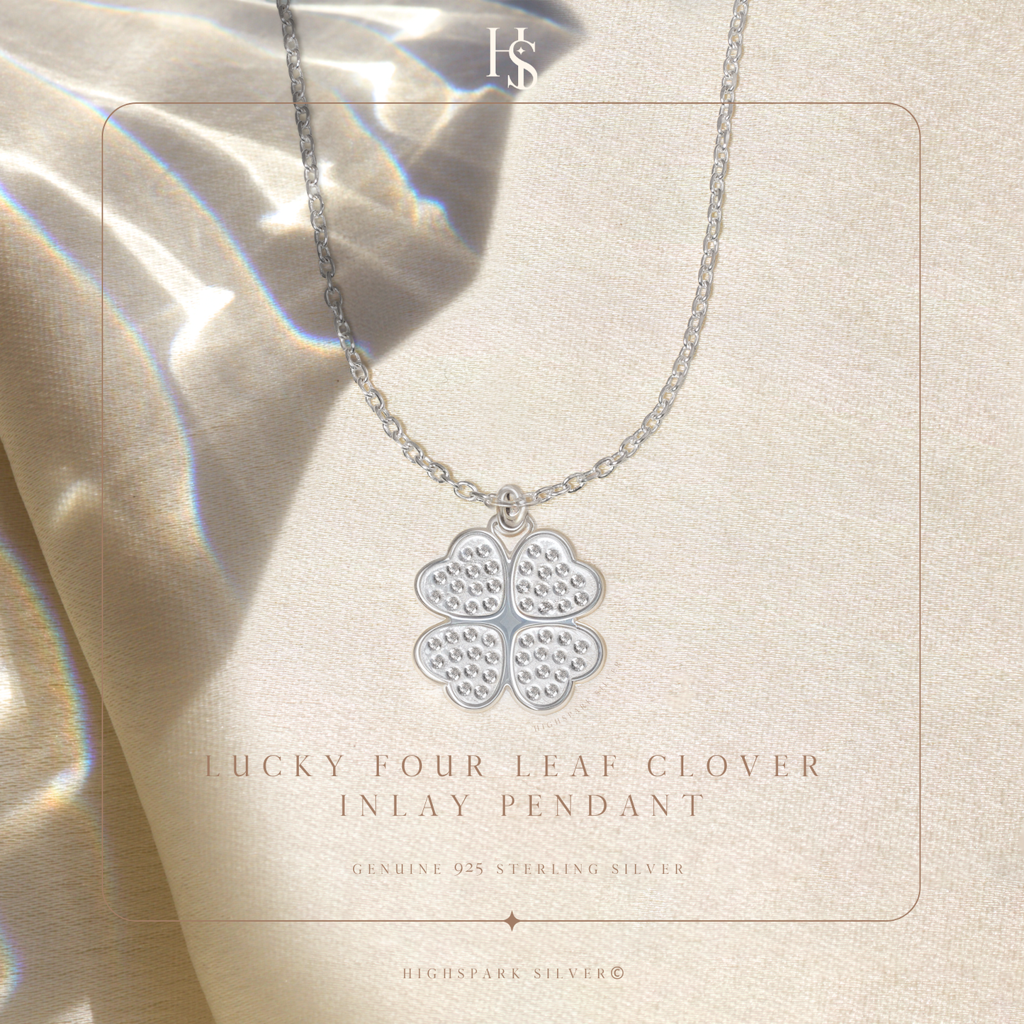 Four Leaf Clover Pendant & Chain in 925 Sterling Silver for Women With Diamond like Brilliance Zirconia HighSpark