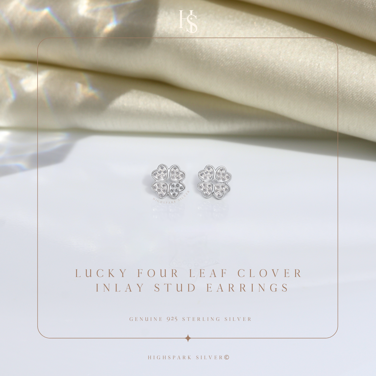 Four Leaf Clover Stud Earrings in 925 Sterling Silver for Women With Diamond like Brilliance Zirconia HighSpark