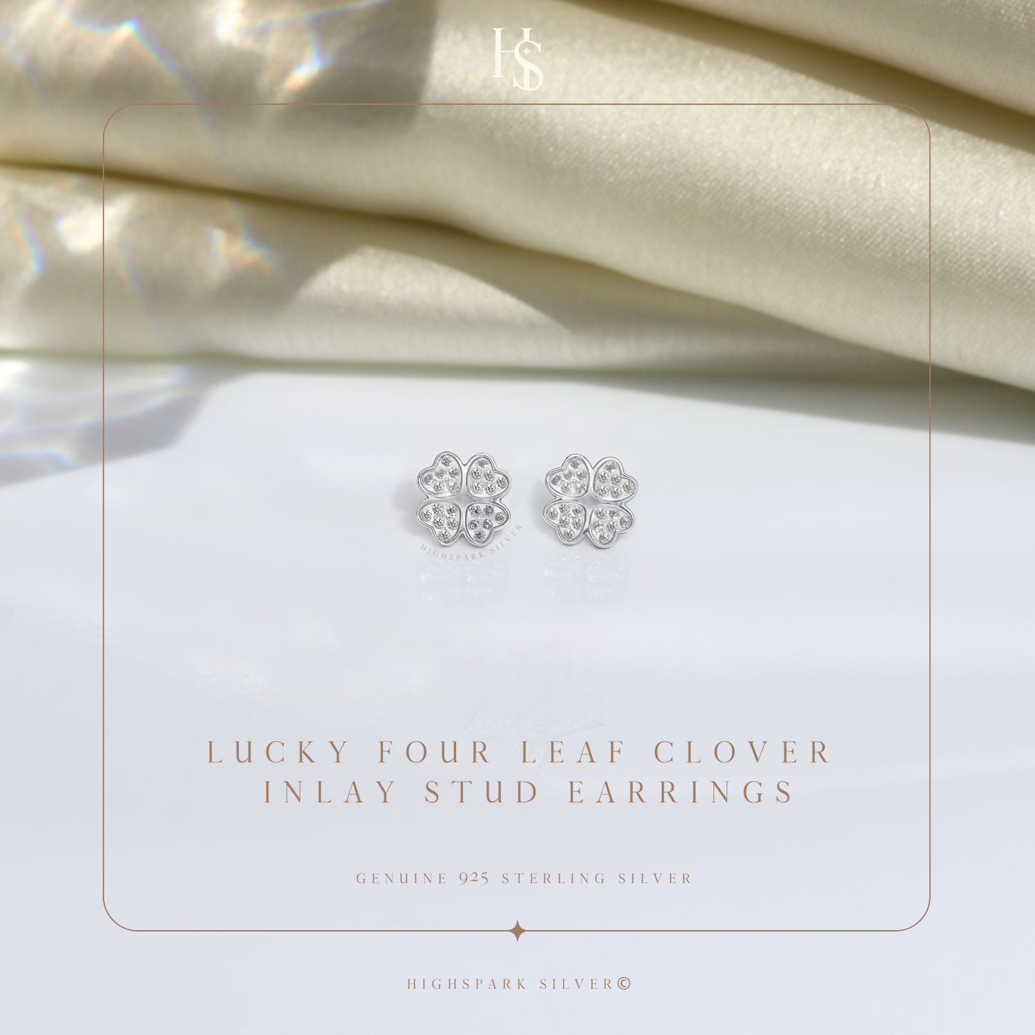 Four Leaf Clover Stud Earrings in 925 Sterling Silver for Women With Diamond like Brilliance Zirconia HighSpark