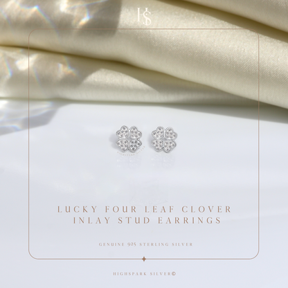 Four Leaf Clover Stud Earrings in 925 Sterling Silver for Women With Diamond like Brilliance Zirconia HighSpark