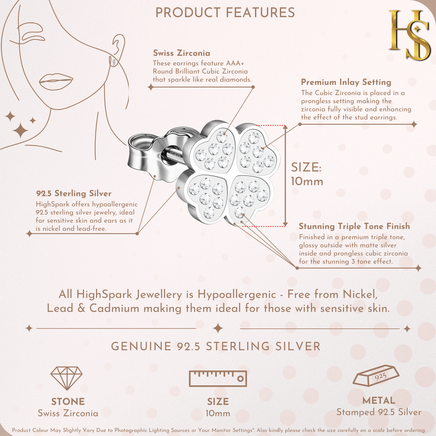 Four Leaf Clover Stud Earrings in 925 Sterling Silver for Women With Diamond like Brilliance Zirconia HighSpark