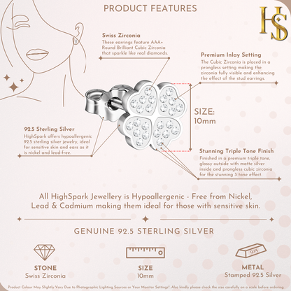 Four Leaf Clover Stud Earrings in 925 Sterling Silver for Women With Diamond like Brilliance Zirconia HighSpark