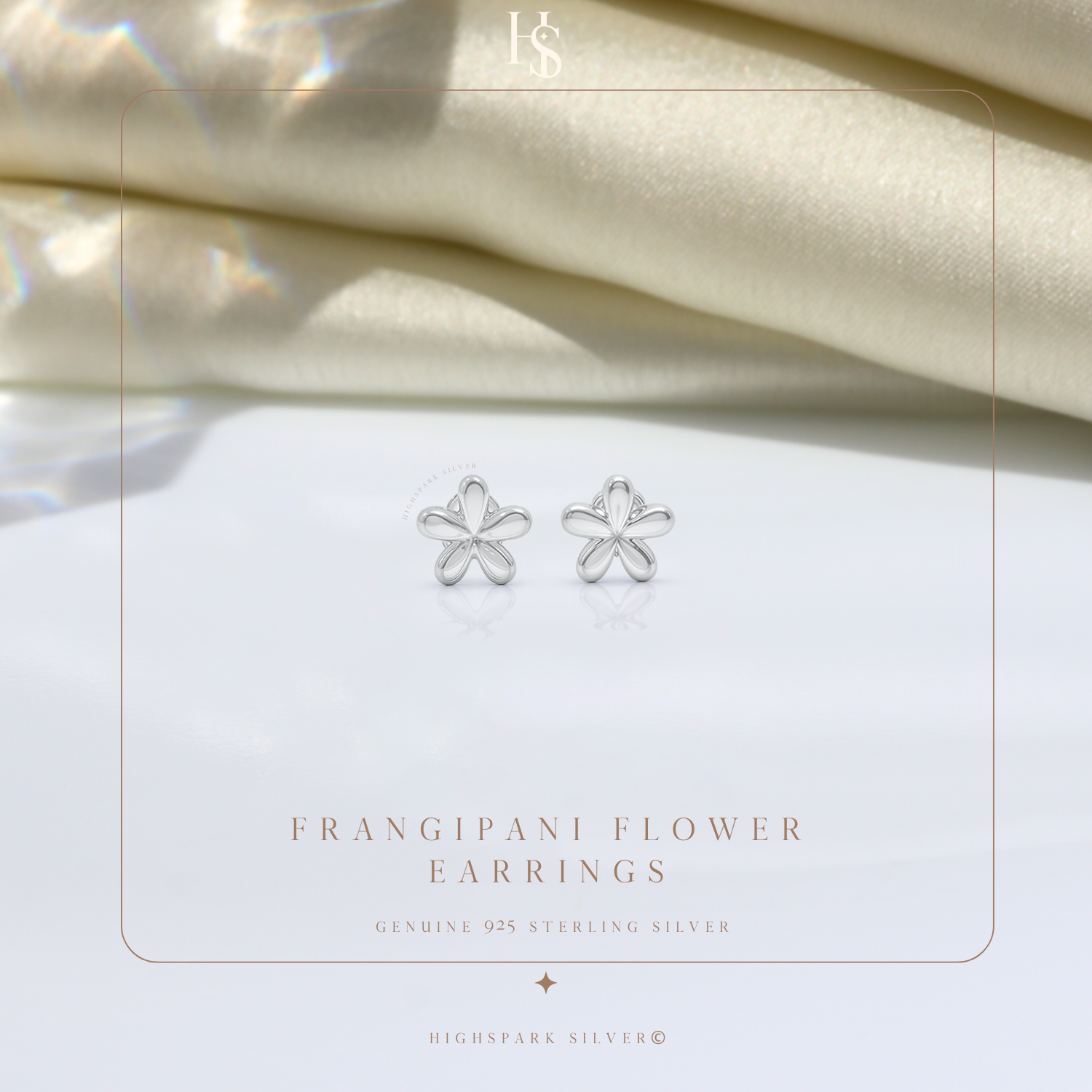 Frangipani Flower Earrings in 92.5 Sterling Silver for Women HighSpark