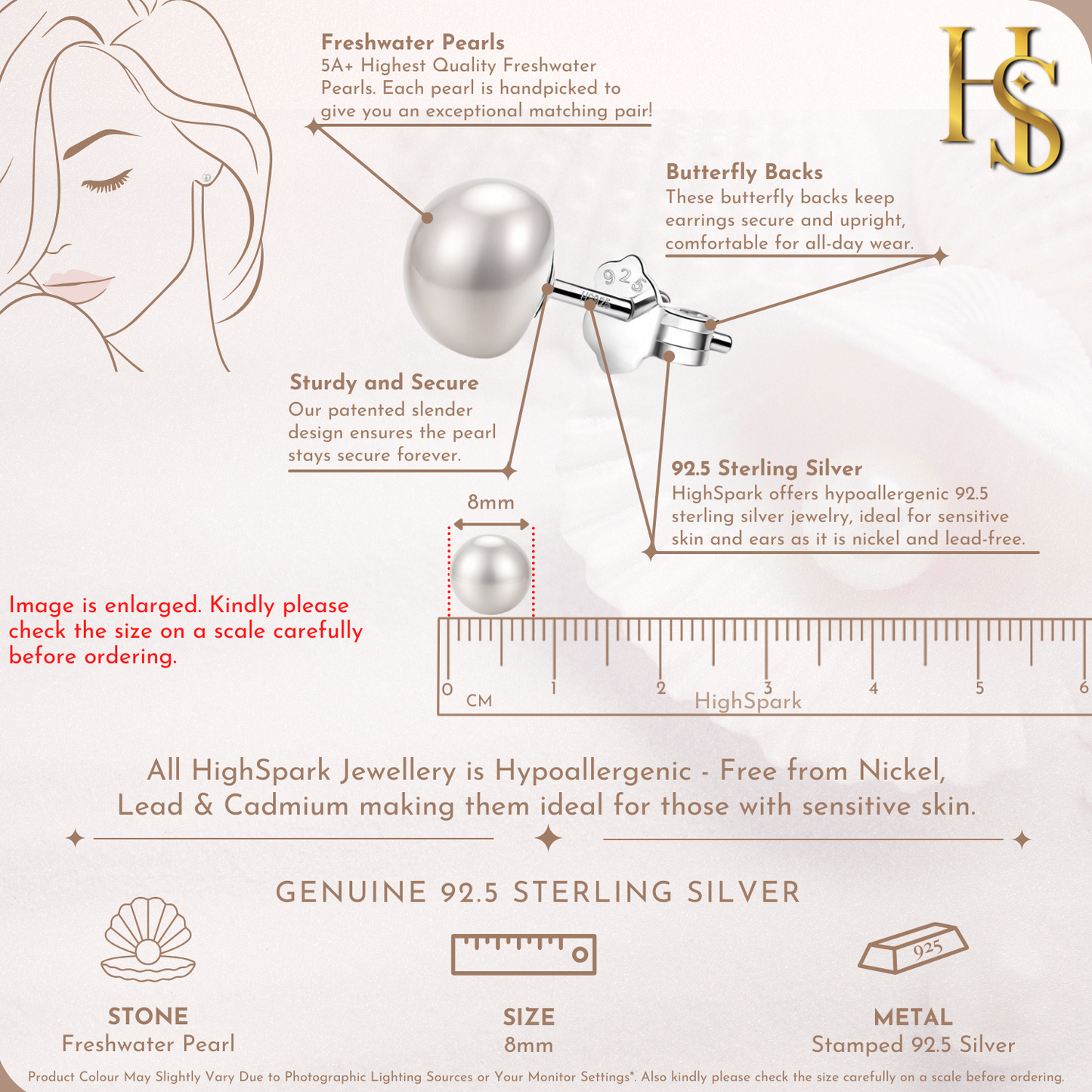 Freshwater Button Pearl Earrings in 92.5 Sterling Silver HighSpark