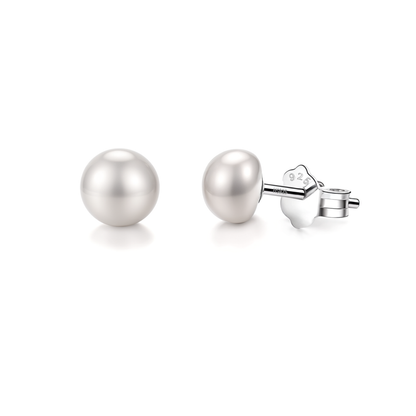 Freshwater Button Pearl Earrings in 92.5 Sterling Silver HighSpark