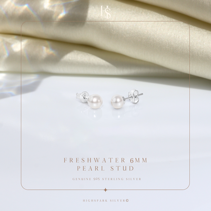 Freshwater Button Pearl Earrings in 92.5 Sterling Silver HighSpark