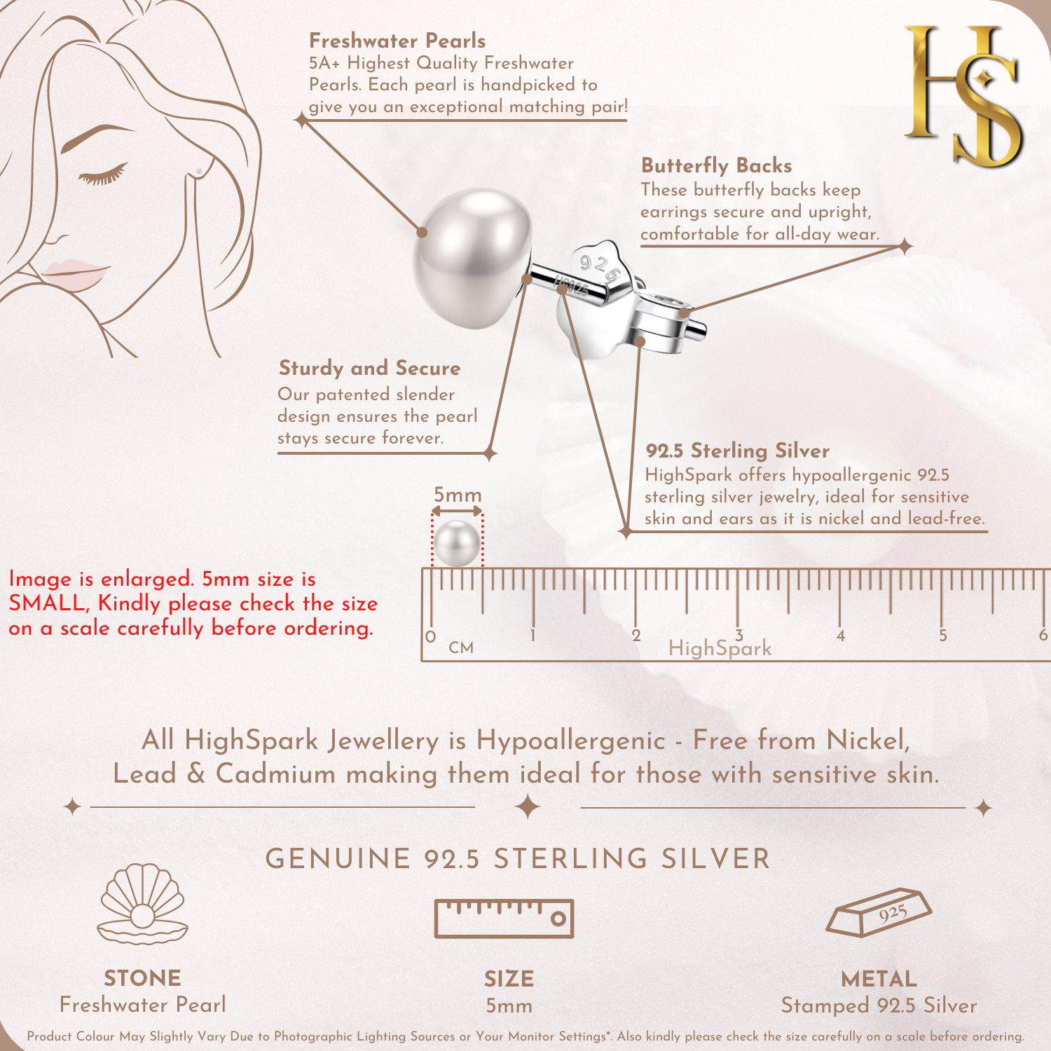 Freshwater Button Pearl Earrings in 92.5 Sterling Silver HighSpark