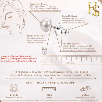 Freshwater Button Pearl Earrings in 92.5 Sterling Silver HighSpark