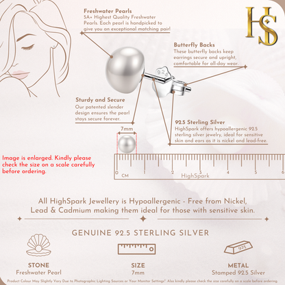 Freshwater Button Pearl Earrings in 92.5 Sterling Silver HighSpark
