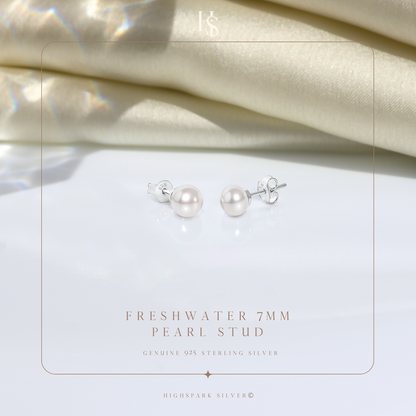 Freshwater Button Pearl Earrings in 92.5 Sterling Silver HighSpark