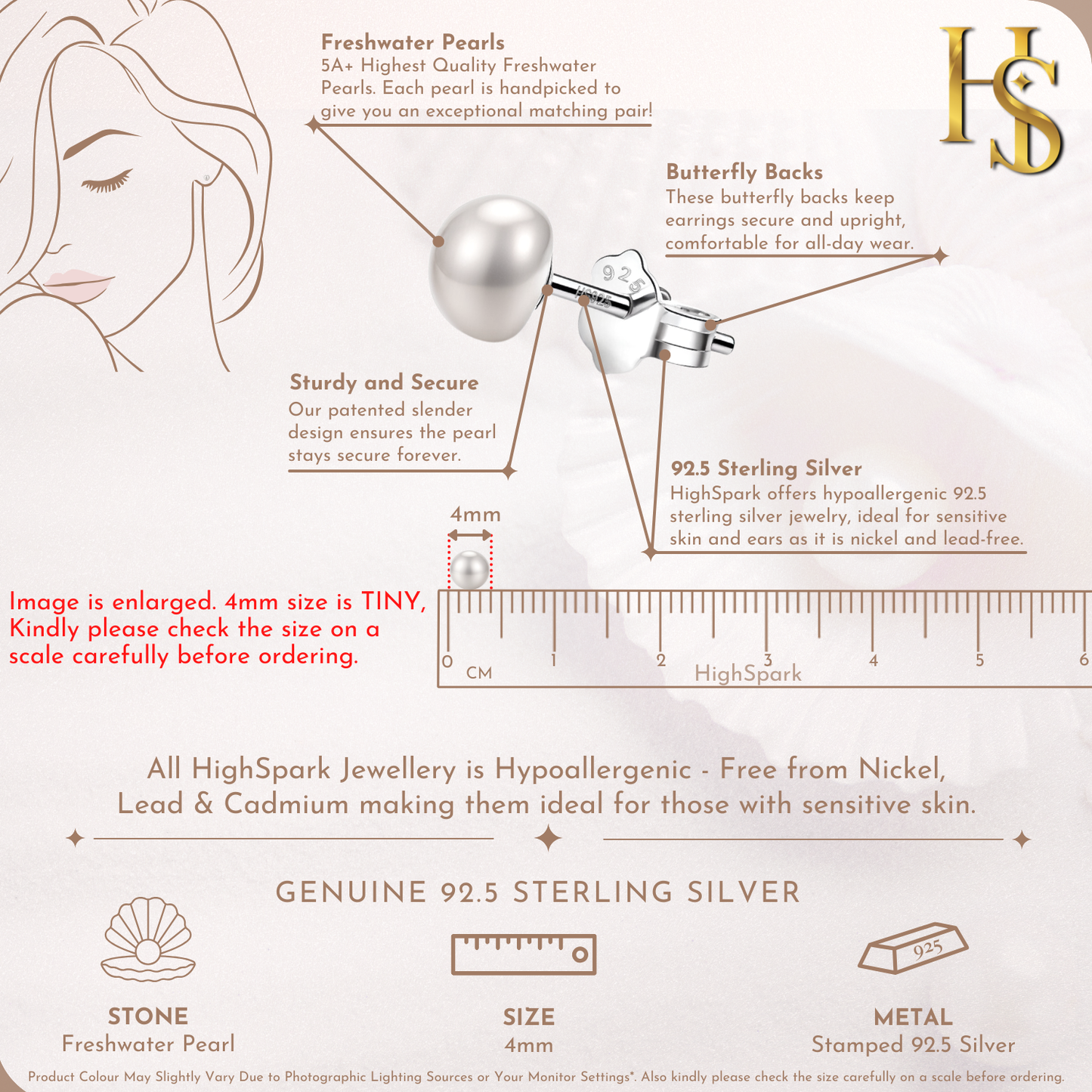 Freshwater Button Pearl Earrings in 92.5 Sterling Silver HighSpark