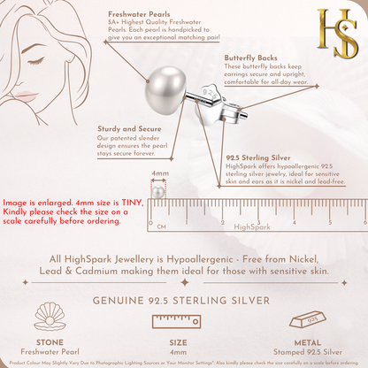 Freshwater Button Pearl Earrings in 92.5 Sterling Silver HighSpark