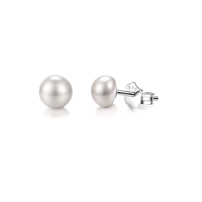Freshwater Button Pearl Earrings in 92.5 Sterling Silver HighSpark