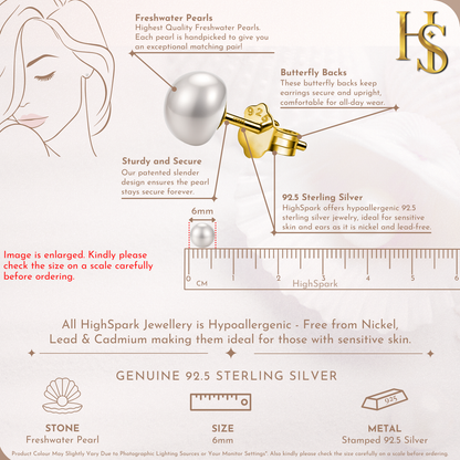 Freshwater Gold Pearl Stud Earrings in 925 Sterling Silver With 18k Gold Finish HighSpark