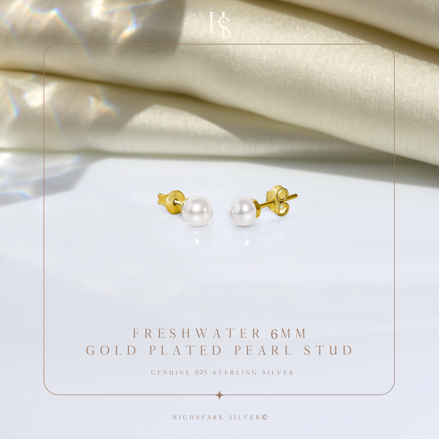 Freshwater Gold Pearl Stud Earrings in 925 Sterling Silver With 18k Gold Finish HighSpark