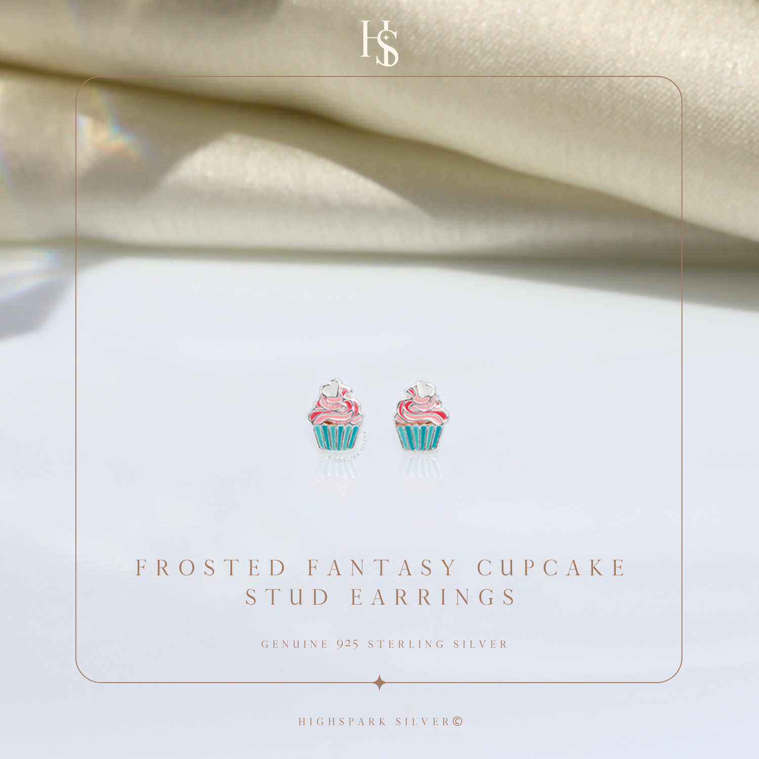 Frosted Fantasy Cupcake Cute Enamel Stud Earrings in 925 Sterling Silver HighSpark