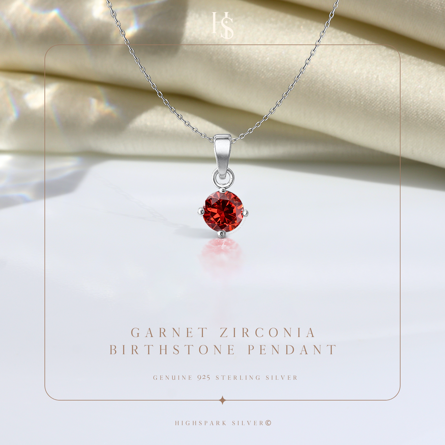 Garnet Zirconia Birthstone Pendant With Chain in 925 Sterling Silver For Women HighSpark