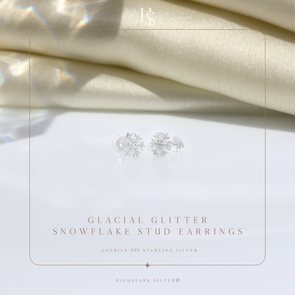 Glacial Glitter Snowflake Stud Earrings in 92.5 Sterling Silver with Diamond like Brilliance Zirconia HighSpark
