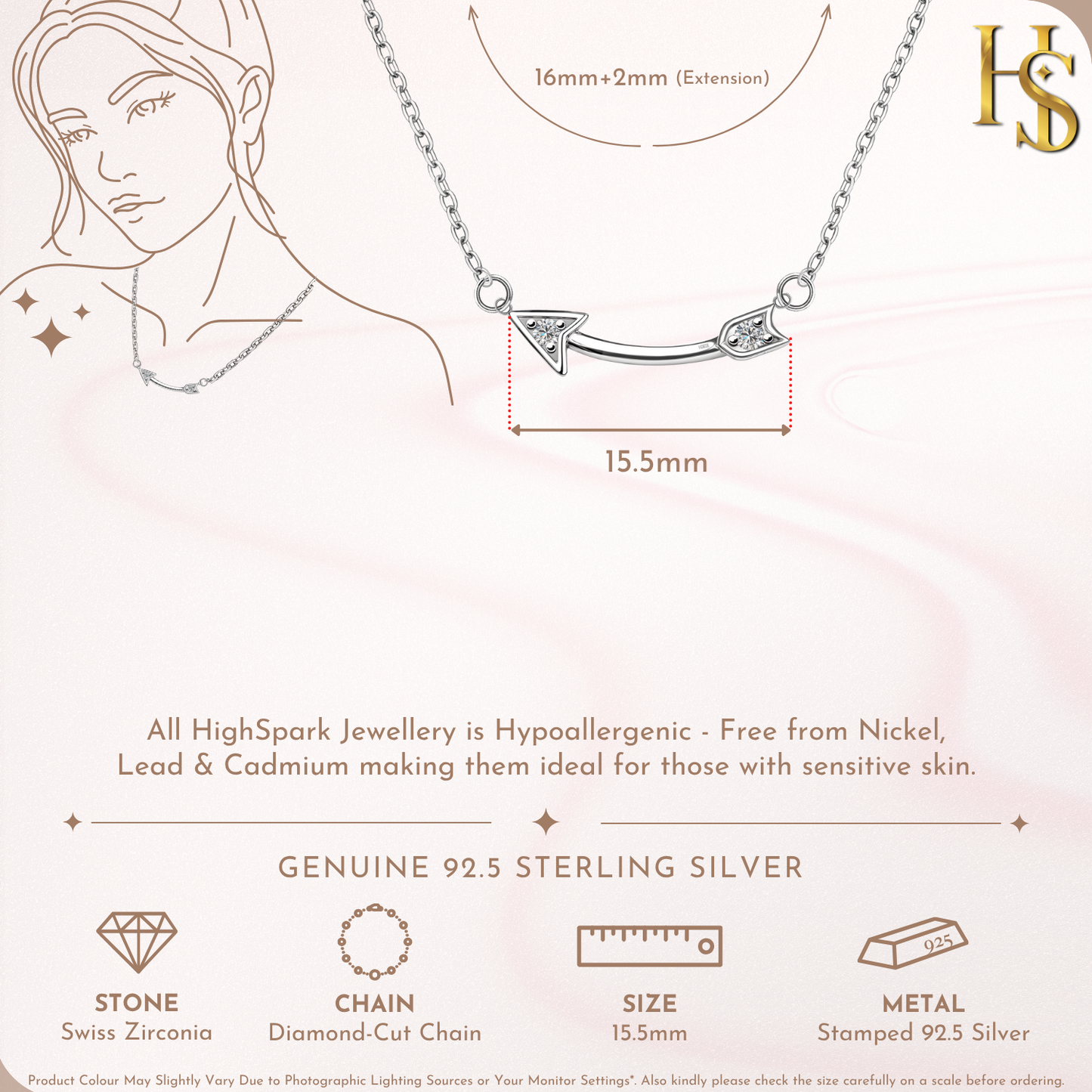 Glimmering Cupids Arrow Necklace In 925 Sterling Silver For Women HighSpark