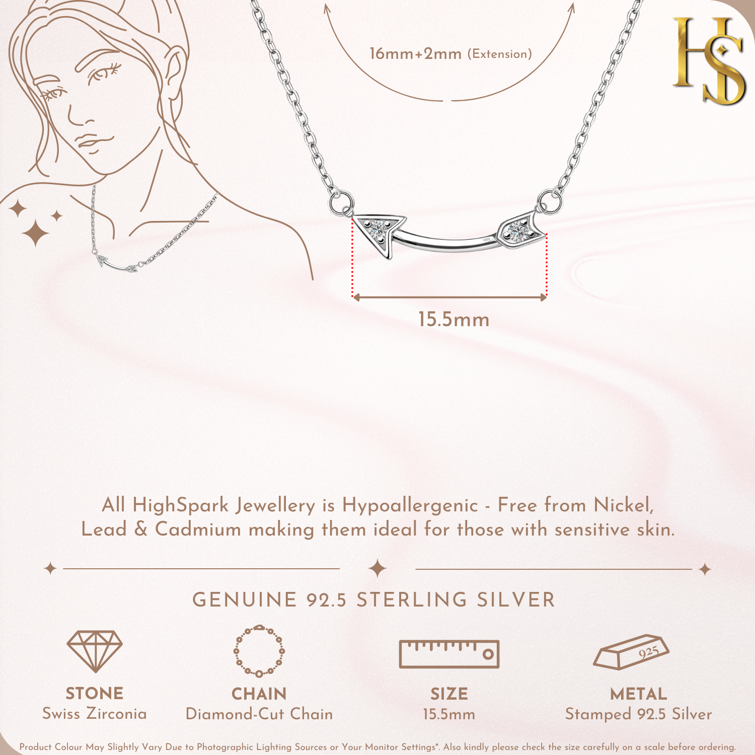 Glimmering Cupids Arrow Necklace In 925 Sterling Silver For Women HighSpark