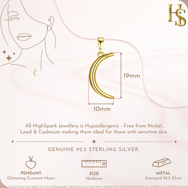 Glistening Crescent Moon Pendant With Chain in 925 Sterling Silver With 18k Gold Finish For Women
