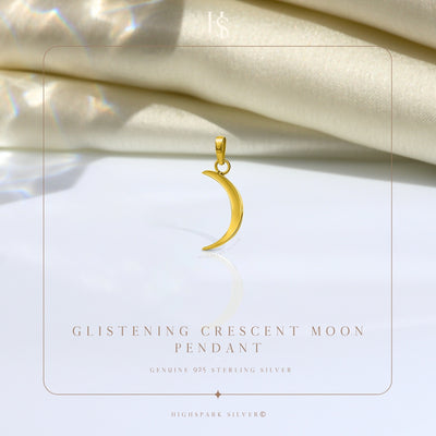 Glistening Crescent Moon Pendant With Chain in 925 Sterling Silver With 18k Gold Finish For Women HighSpark