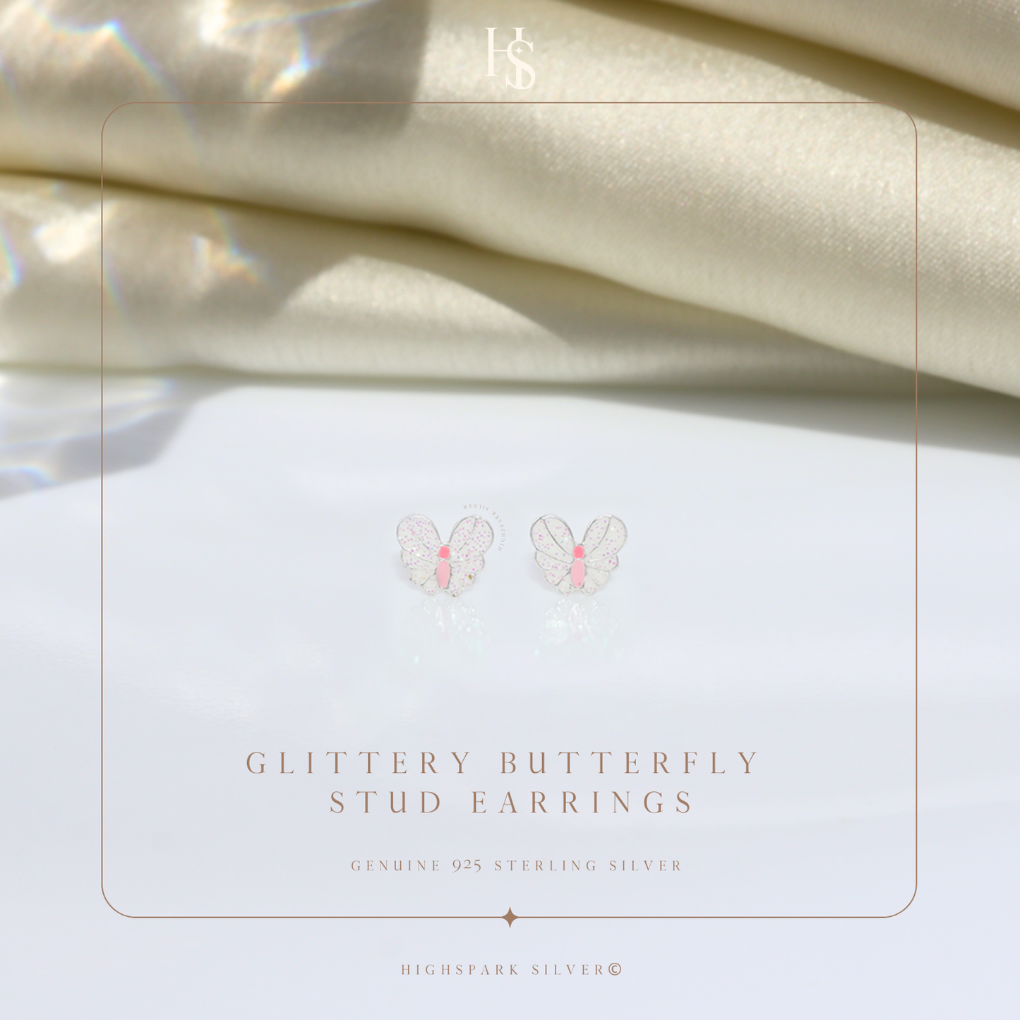 Glittery Butterfly Cute Enamel Stud Earrings in 925 Sterling Silver HighSpark