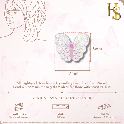 Glittery Butterfly Cute Enamel Stud Earrings in 925 Sterling Silver HighSpark