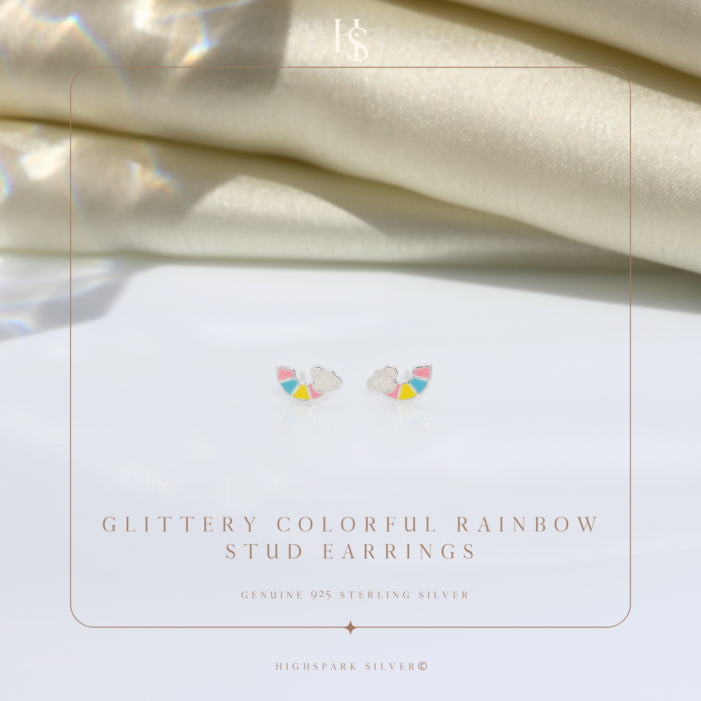 Glittery Colorful Rainbow Cute Enamel Stud Earrings in 925 Sterling Silver HighSpark