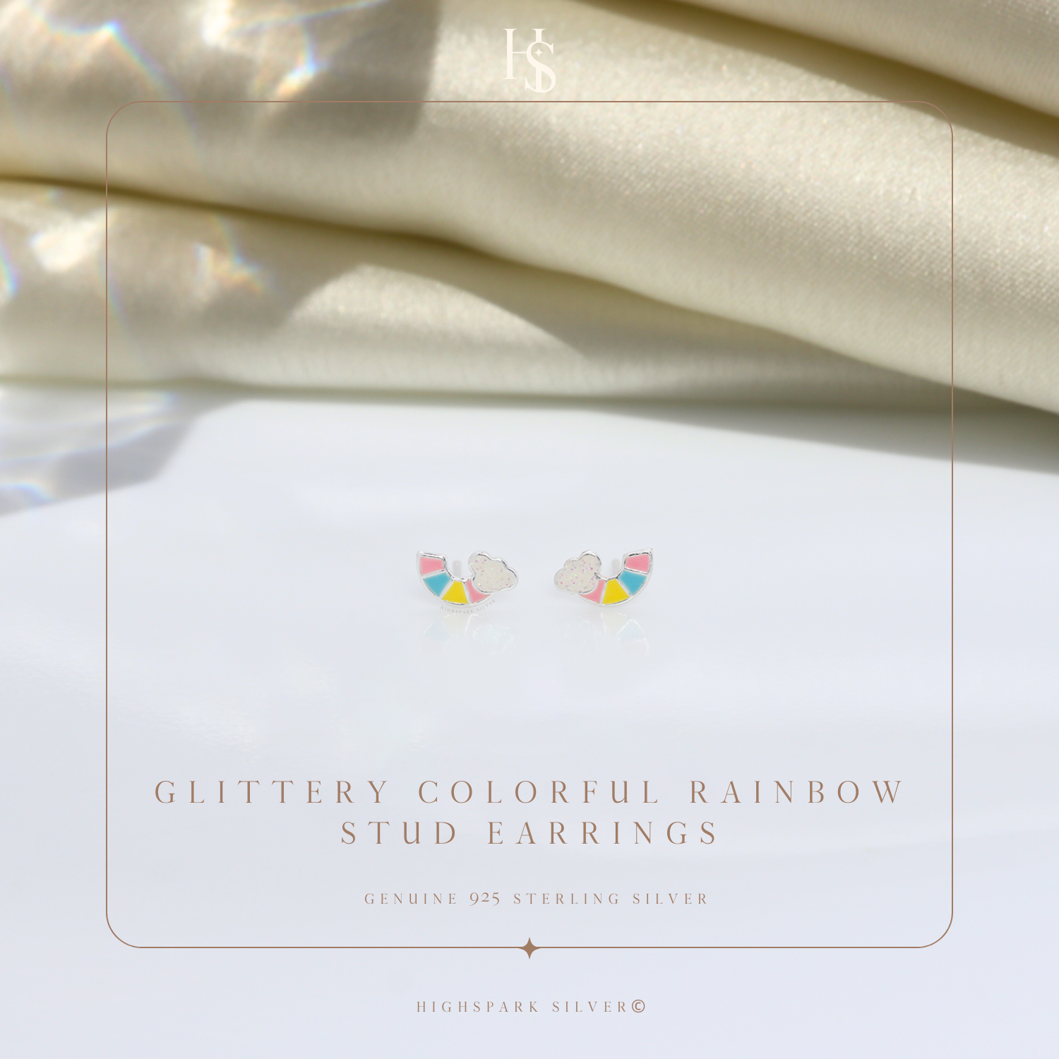 Glittery Colorful Rainbow Cute Enamel Stud Earrings in 925 Sterling Silver HighSpark