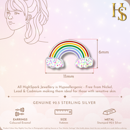 Glittery Glorious Rainbow Cute Enamel Stud Earrings in 925 Sterling Silver HighSpark
