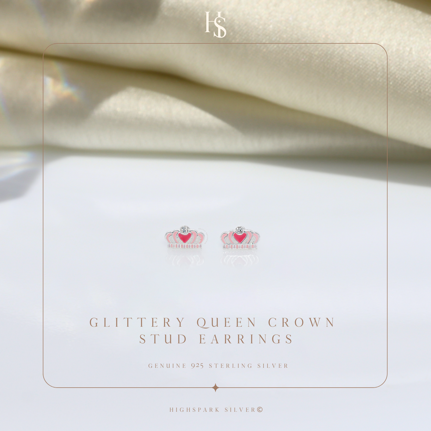Glittery Queen Crown Cute Enamel Stud Earrings in 925 Sterling Silver HighSpark