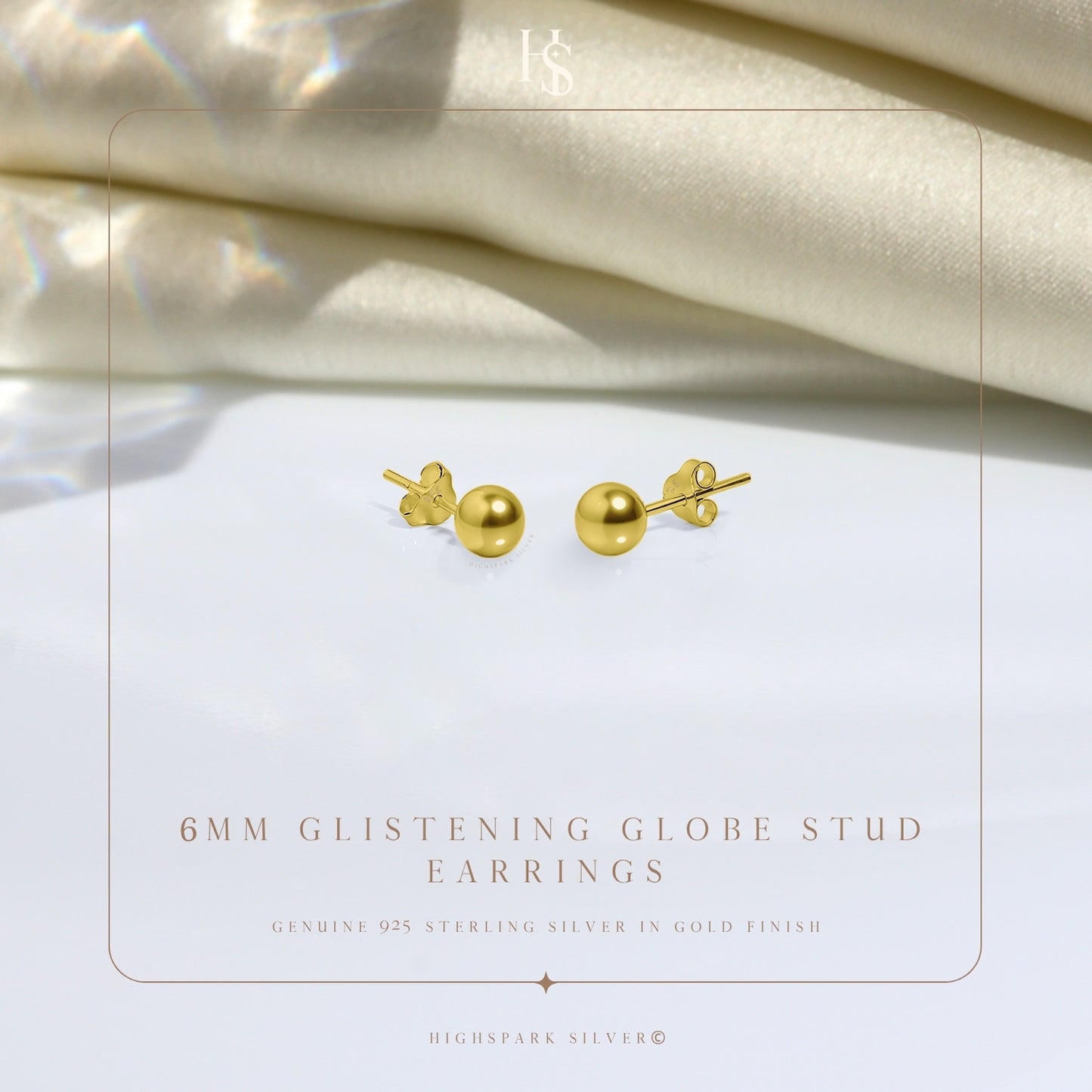 Gold Ball Earrings in Pure 92.5 Sterling Silver - Simple and elegant earrings in 18K Gold finish HighSpark