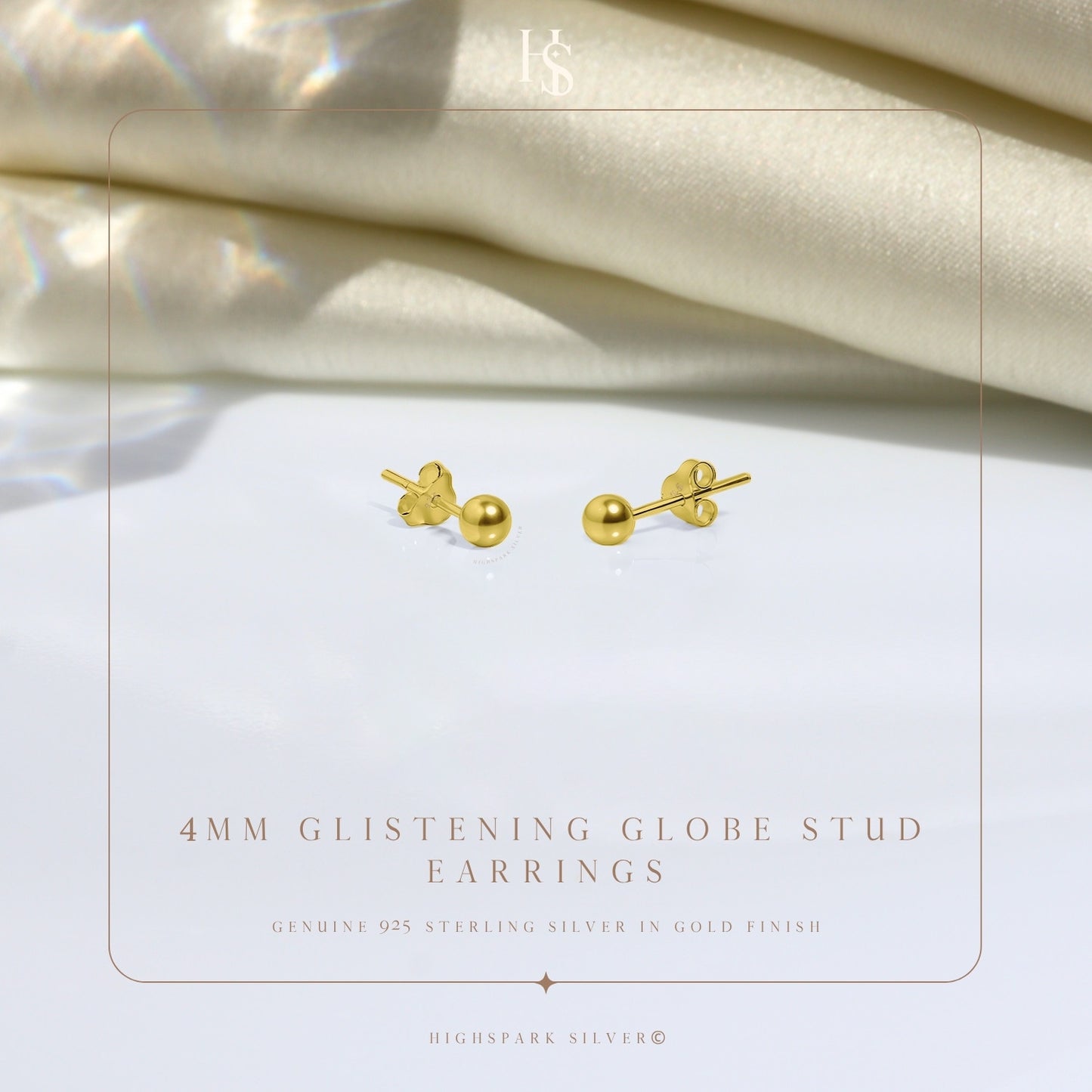Gold Ball Earrings in Pure 92.5 Sterling Silver - Simple and elegant earrings in 18K Gold finish HighSpark
