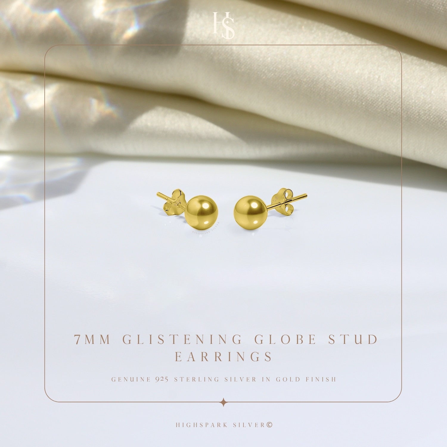 Gold Ball Earrings in Pure 92.5 Sterling Silver - Simple and elegant earrings in 18K Gold finish HighSpark