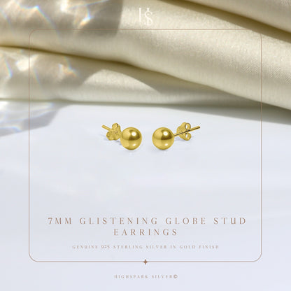 Gold Ball Earrings in Pure 92.5 Sterling Silver - Simple and elegant earrings in 18K Gold finish HighSpark