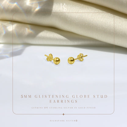 Gold Ball Earrings in Pure 92.5 Sterling Silver - Simple and elegant earrings in 18K Gold finish HighSpark
