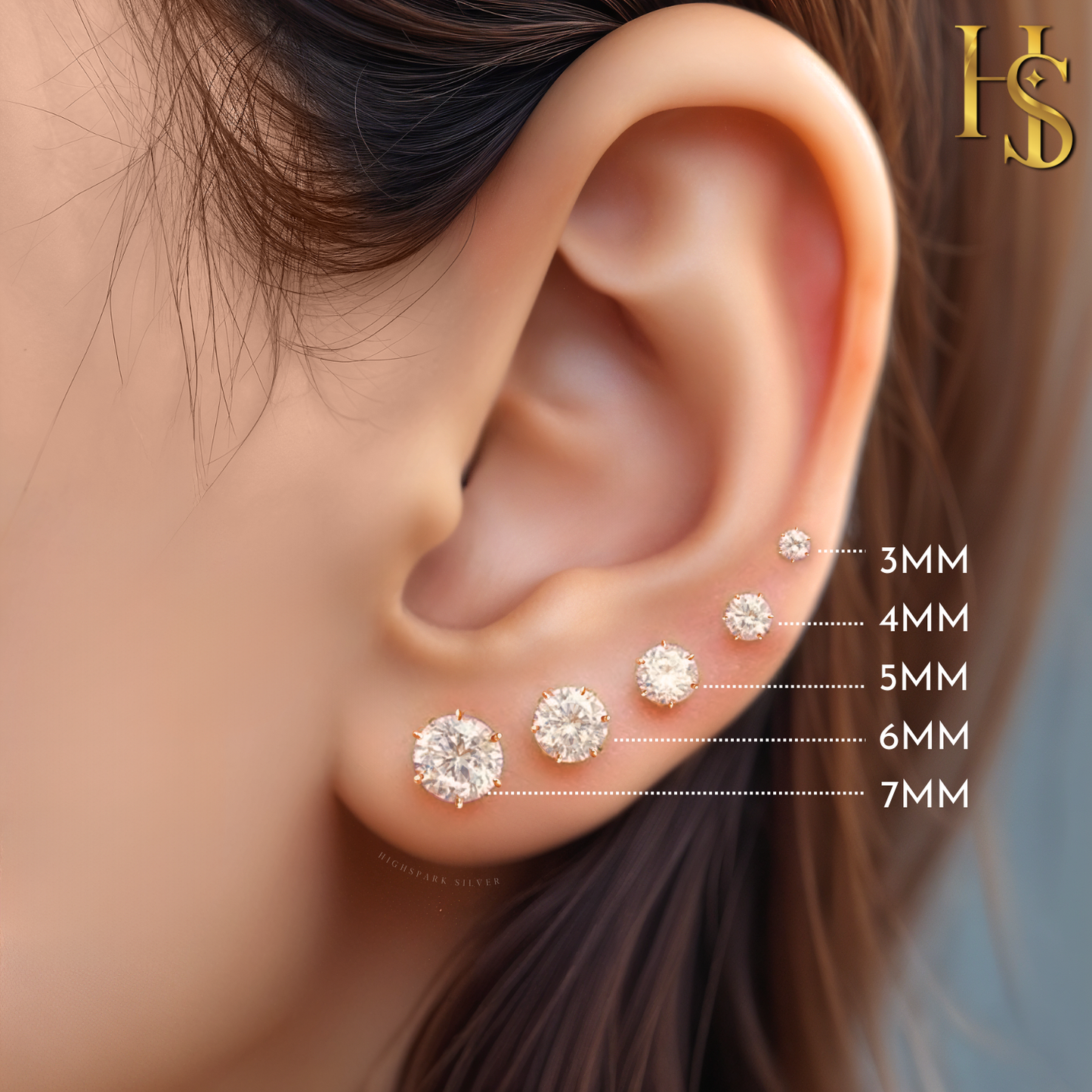 Gold Simple Solitaire Screwbcak Earrings - 92.5 Silver - Round Brilliant Zirconia Tops for everyday wear in 18K Gold Finish HighSpark